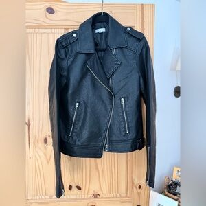 Topshop Tall Black Faux Leather Biker Jacket